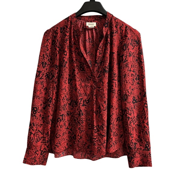 Zadig & Voltaire Tops - Zadig & Voltaire Tink Blouse Women M Red Animal Print Tink Soft Wild Button Down